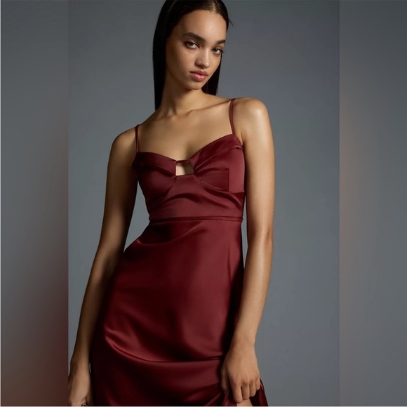 Anthropologie Corset Slip Dress Midi Cinnamon Brown Satin Size 16W - Picture 10 of 16